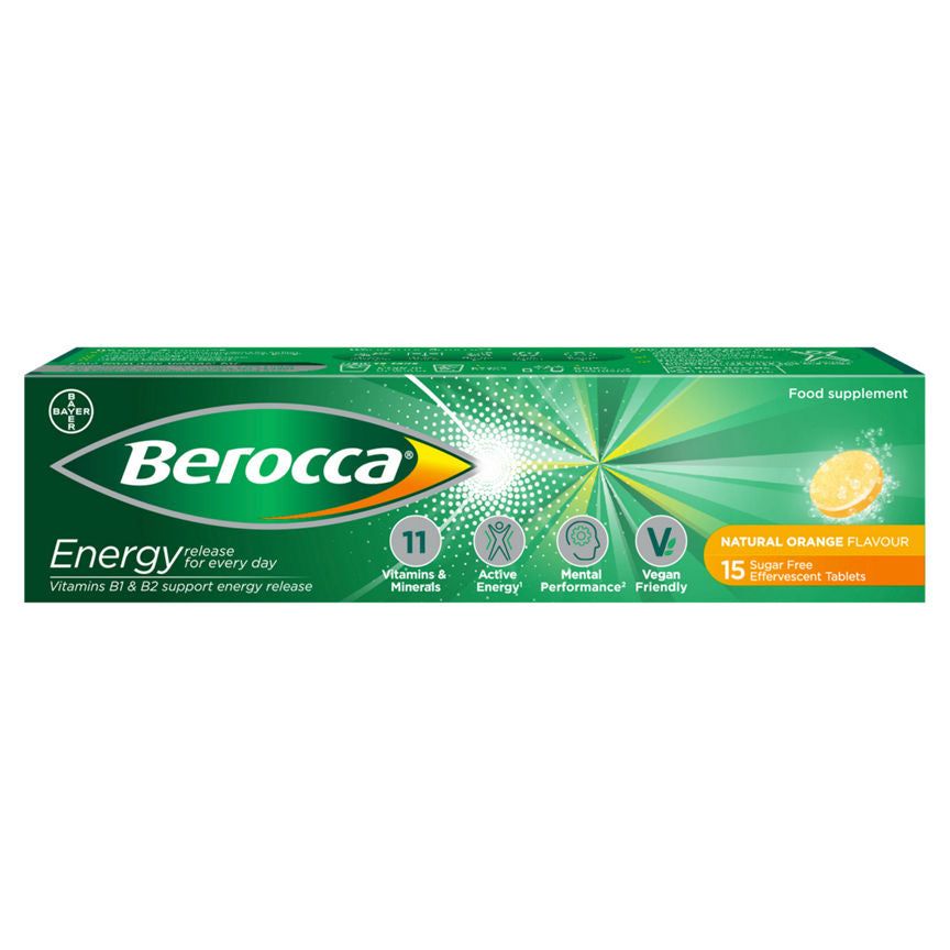 Berocca Natural Orange Flavour 15 Sugar Free Effervescent Tablets