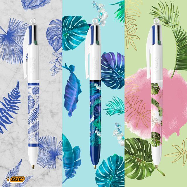 BIC 4 Colours Botanical Retractable Ballpoint Pens Pack of 5   5 per pack - McGrocer