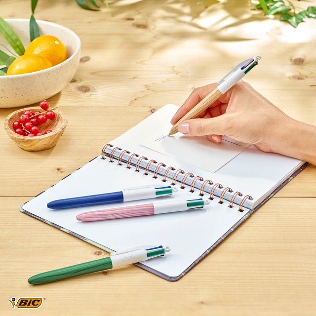 BIC 4 Colours Wood Retractable Ballpoint Pens Pack of 5   5 per pack - McGrocer