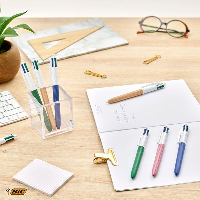BIC 4 Colours Wood Retractable Ballpoint Pens Pack of 5   5 per pack - McGrocer