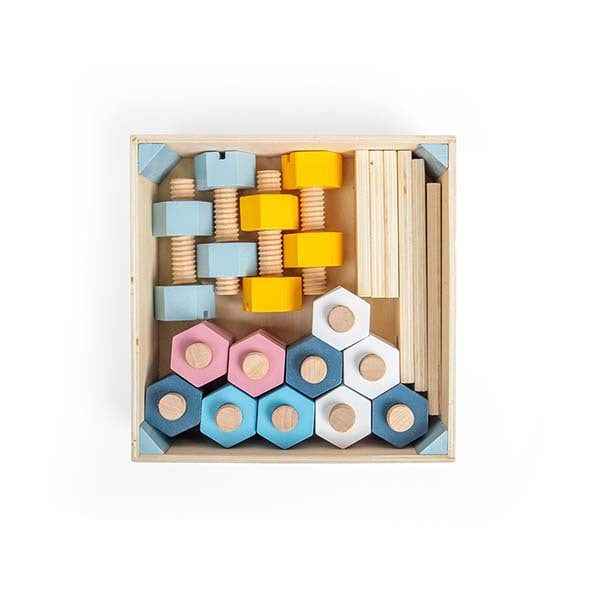 Bigjigs Toys Crate of Woden Nuts and Bolts - McGrocer