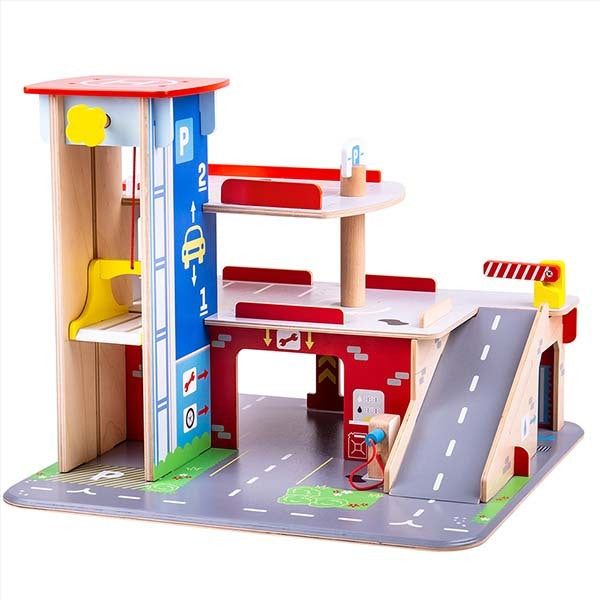 Bigjigs Toys Wooden Park and Play Garage Playset