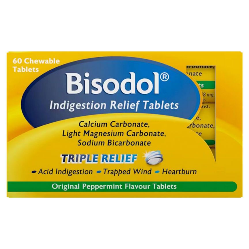 Bisodol Original Peppermint Flavour 60 Chewable Tablets