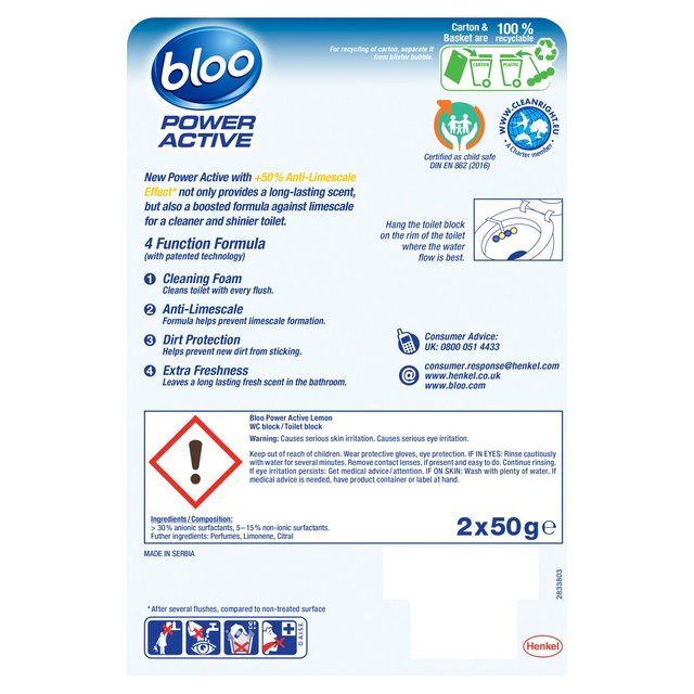 Bloo Power Active Lemon Rimblock    2 x 50 per pack