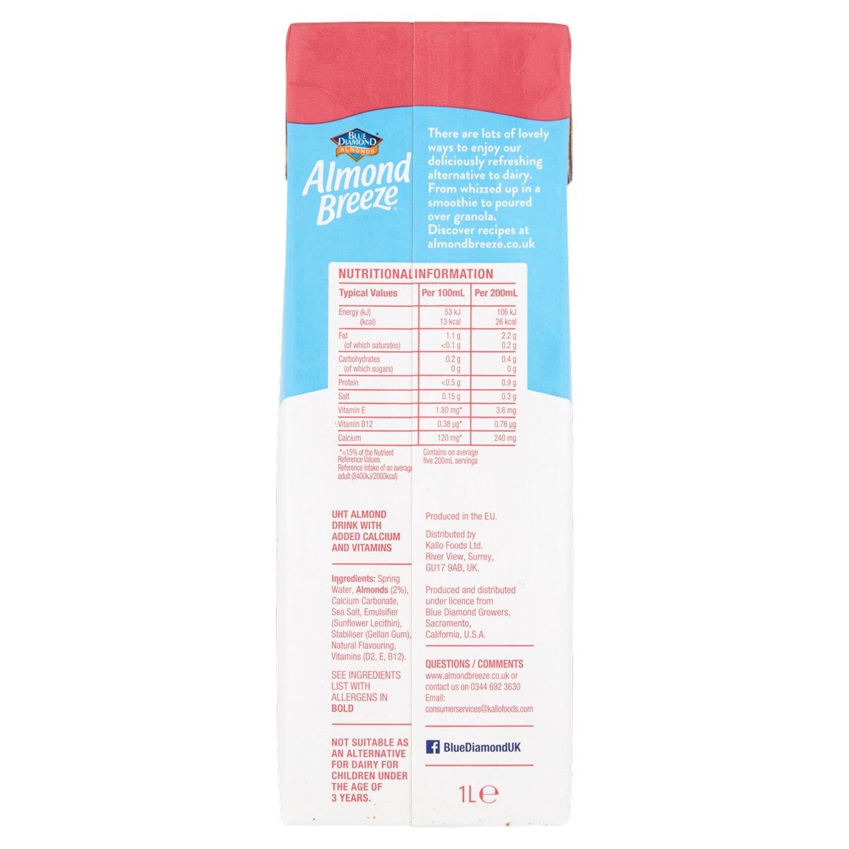 Blue Almond Unsweetened Almond Drink, 8 x 1L - McGrocer