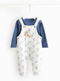 Blue Bodysuit & Grey Quilted Dungarees Set 6-9 months