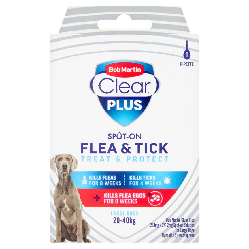 Bob Martin Clear Plus Spot-On Flea & Tick Solution for Large Dogs 1 Pipette