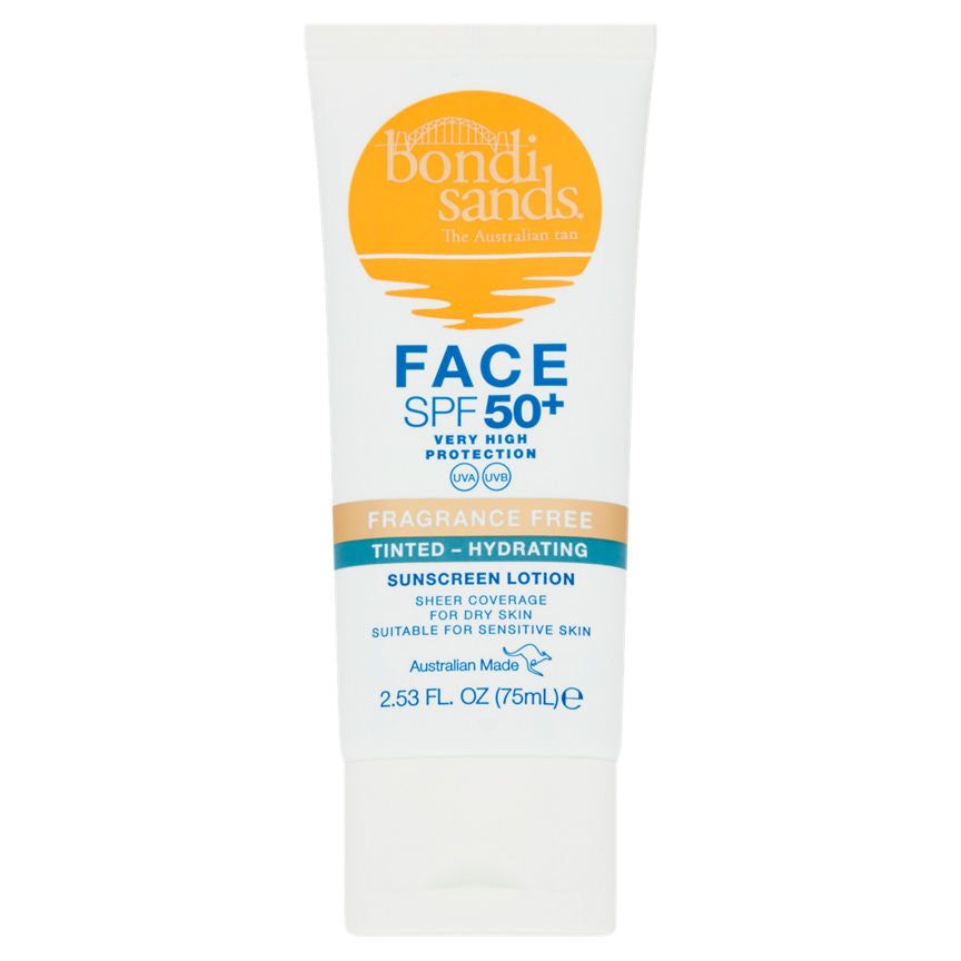 Bondi Sands Face SPF 50+ Fragrance Free Tinted - Hydrating Sunscreen Lotion 75ml