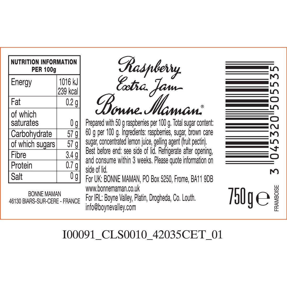 Bonne Maman Raspberry Conserve, 750g - McGrocer