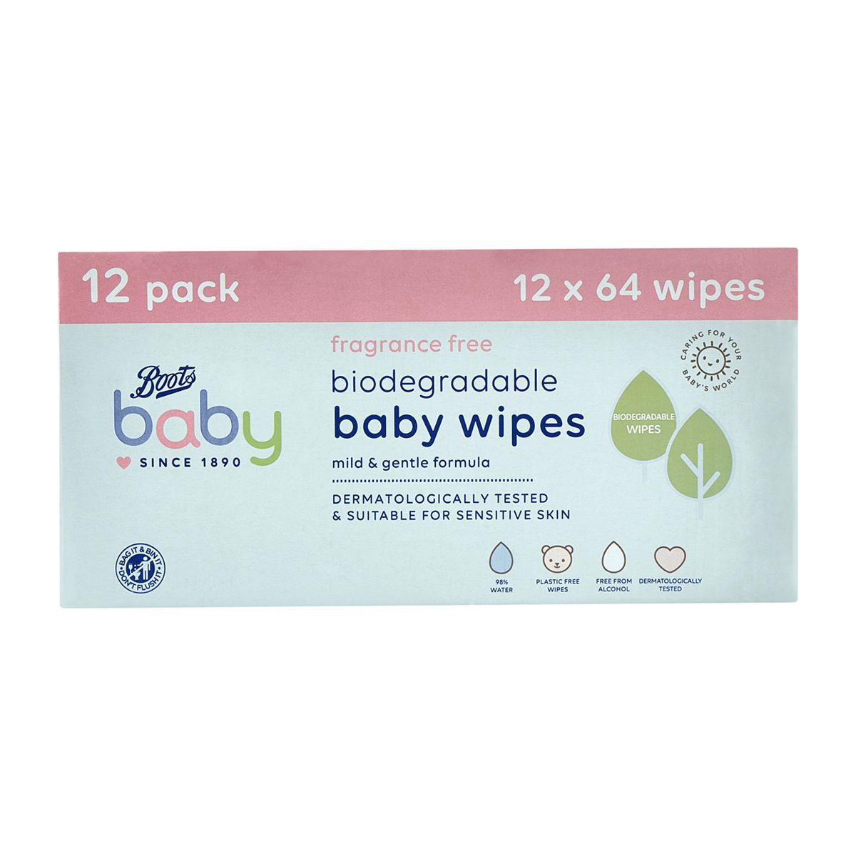 Boots Baby Fragrance Free Biodegradable soft baby wipes, 64x12 pack = 768 wipes - McGrocer