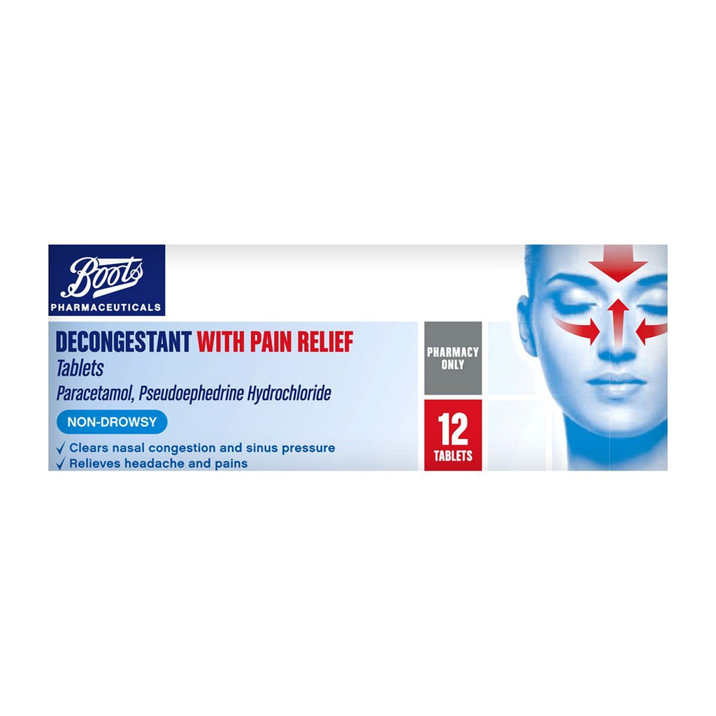 Boots Decongestant with Pain Relief Tablets - 12 Tablets