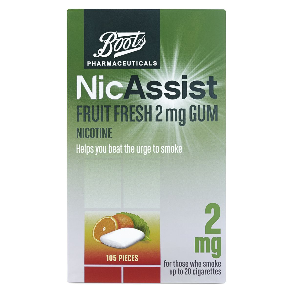 Boots NicAssist Fruit Fresh 2mg Gum- 105 Pieces - McGrocer
