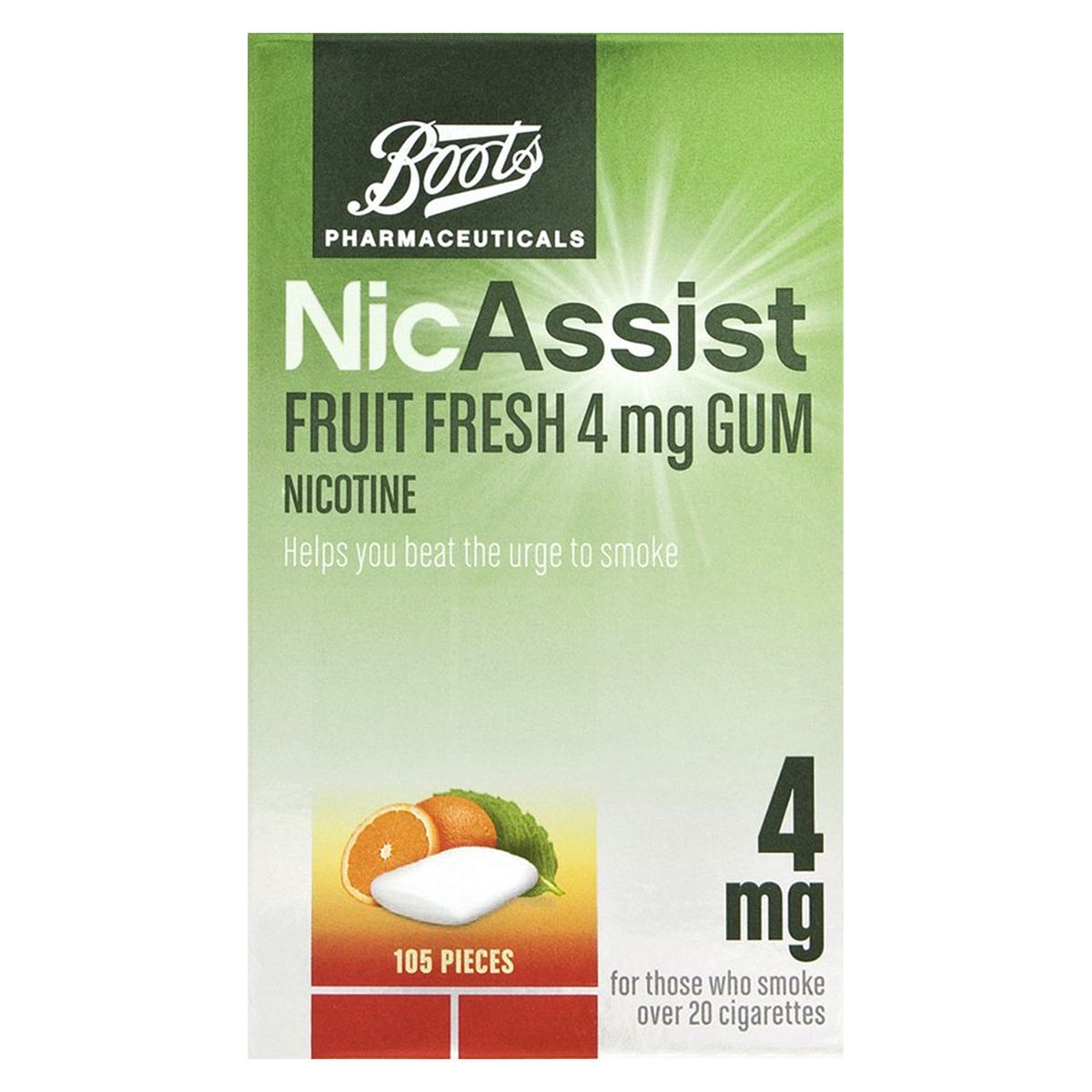 Boots NicAssist Fruit Fresh 4mg Gum- 105 Pieces - McGrocer