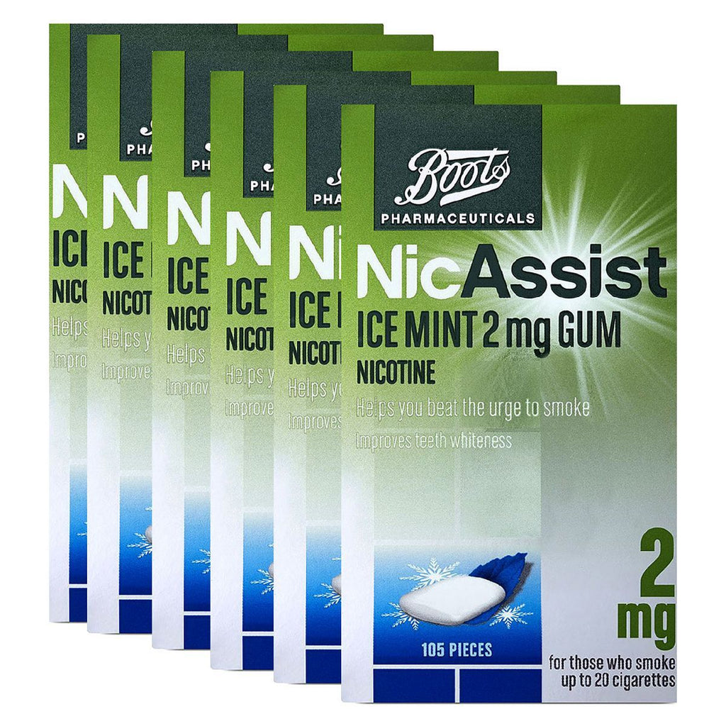 Boots NicAssist Ice Mint 2mg Gum - 6 x 105 Pieces Bundle