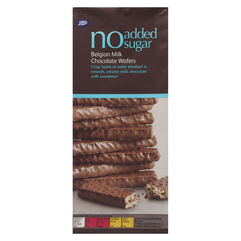 Boots No added sugar Belgian Milk Chocolate Wafers - 100g