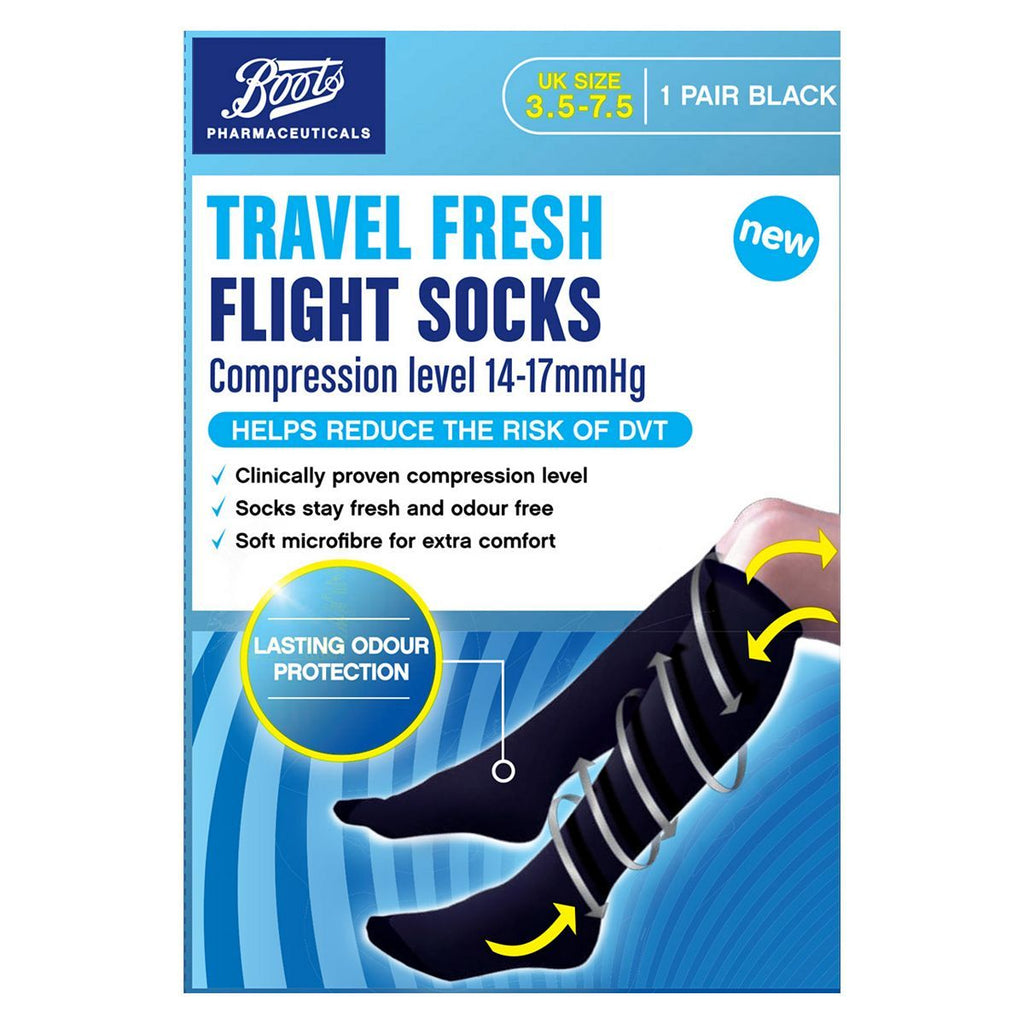 Boots Pharmaceuticals Travel Fresh Flight Socks - Black UK size 3.5-7.5