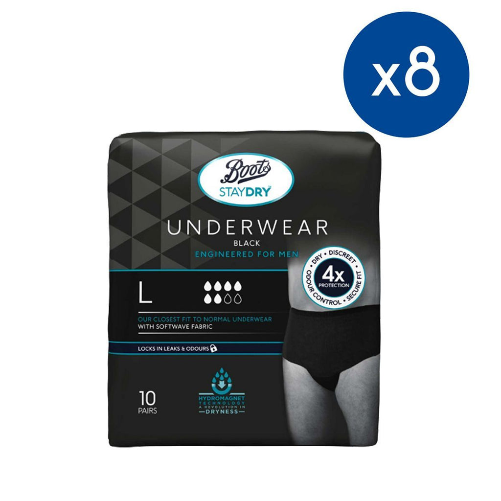 Boots Staydry Men's Underwear Pants Large - 80 Pairs (8 Pack Bundle)