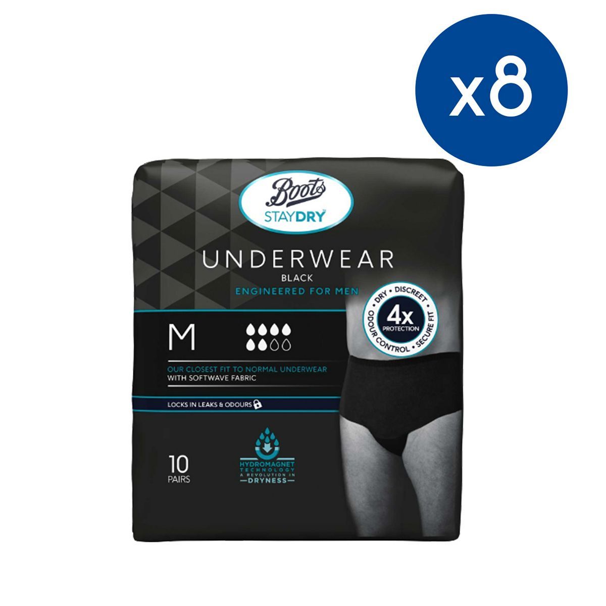 Boots Staydry Men's Underwear Pants Medium - 80 Pairs (8 Pack Bundle) - McGrocer