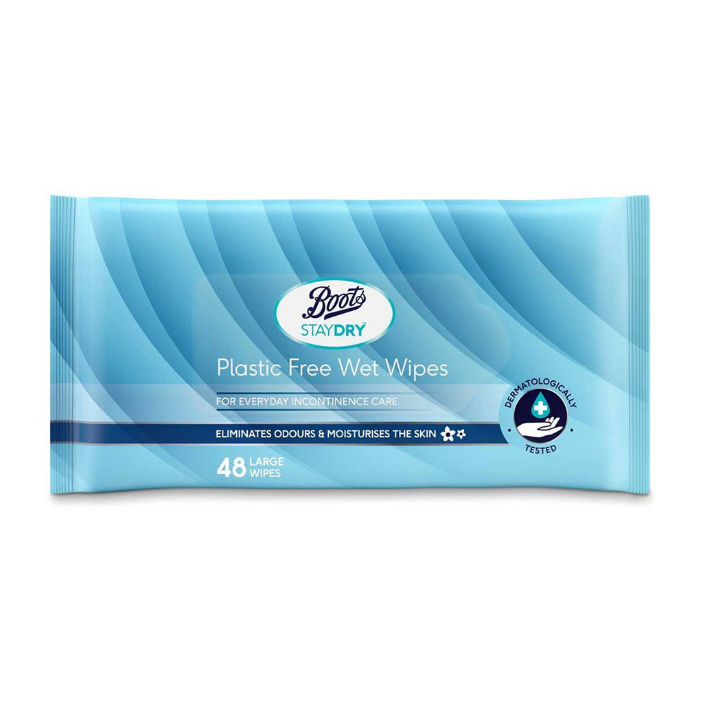 Boots Staydry Plastic Free Incontinence Wet Wipes - 48 Wipes