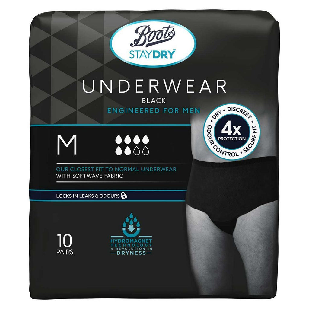 Boots Staydry Underwear Black - Engineered for Men - Medium - 10 pairs