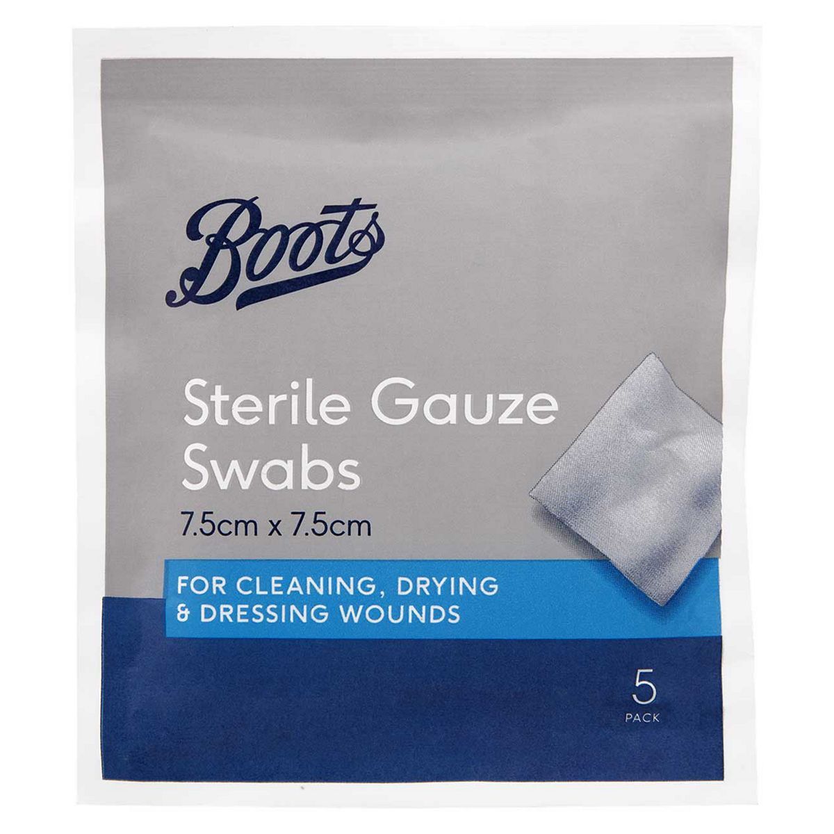Boots Sterile Gauze Swabs (7.5cm x 7.5cm)  - 5 Pack - McGrocer