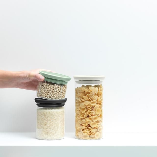 Brabantia Glass Jars Set of 3 Dark Grey Light Grey Jade Green.