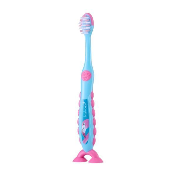 Brush Baby FlossBrush Bristles Toothbrush (3-6 Yrs) Flamingo