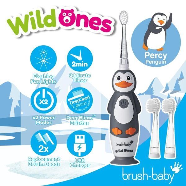 Brush Baby WildOnes&amp;trade; Penguin Kids Rechargeable Toothbrush