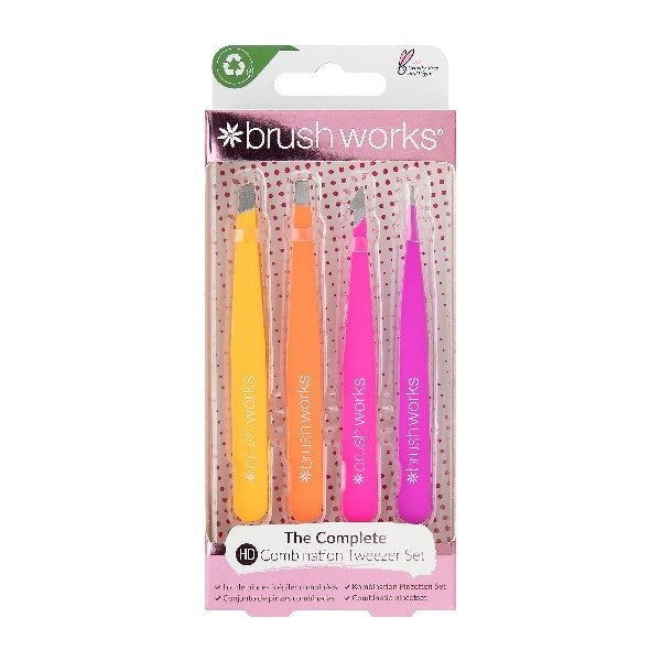 Brushworks HD 4 Piece Combination Tweezer Set - Brights