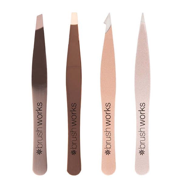 Brushworks HD 4 Piece Combination Tweezer Set - Gold