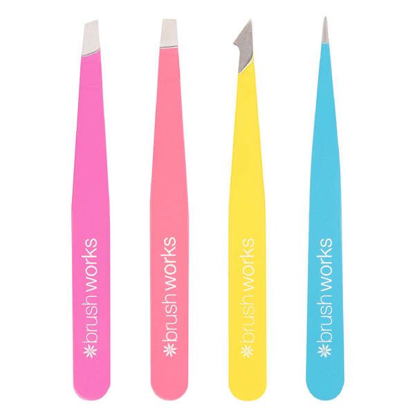 Brushworks HD 4 Piece Combination Tweezer Set - Neon