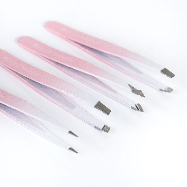 Brushworks HD 4 Piece Combination Tweezer Set - White &amp;amp; Pink