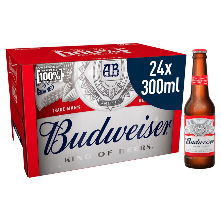 Budweiser Lager Beer Bottles 24 x 300ml