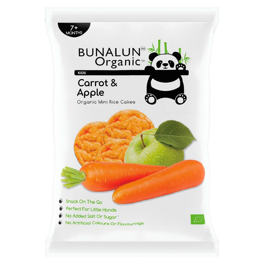 Bunalun Organic Kids Carrot &amp;amp; Apple Organic Mini Rice Cakes 7+ Months 40g