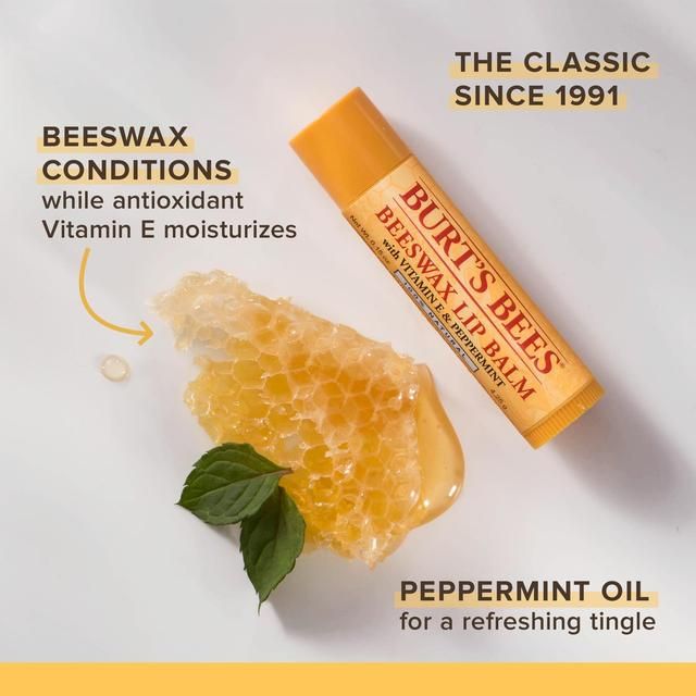 Burt's Bees 100% Natural Moisturising Lip Balm Original Beeswax &amp;amp; Honey   4 per pack