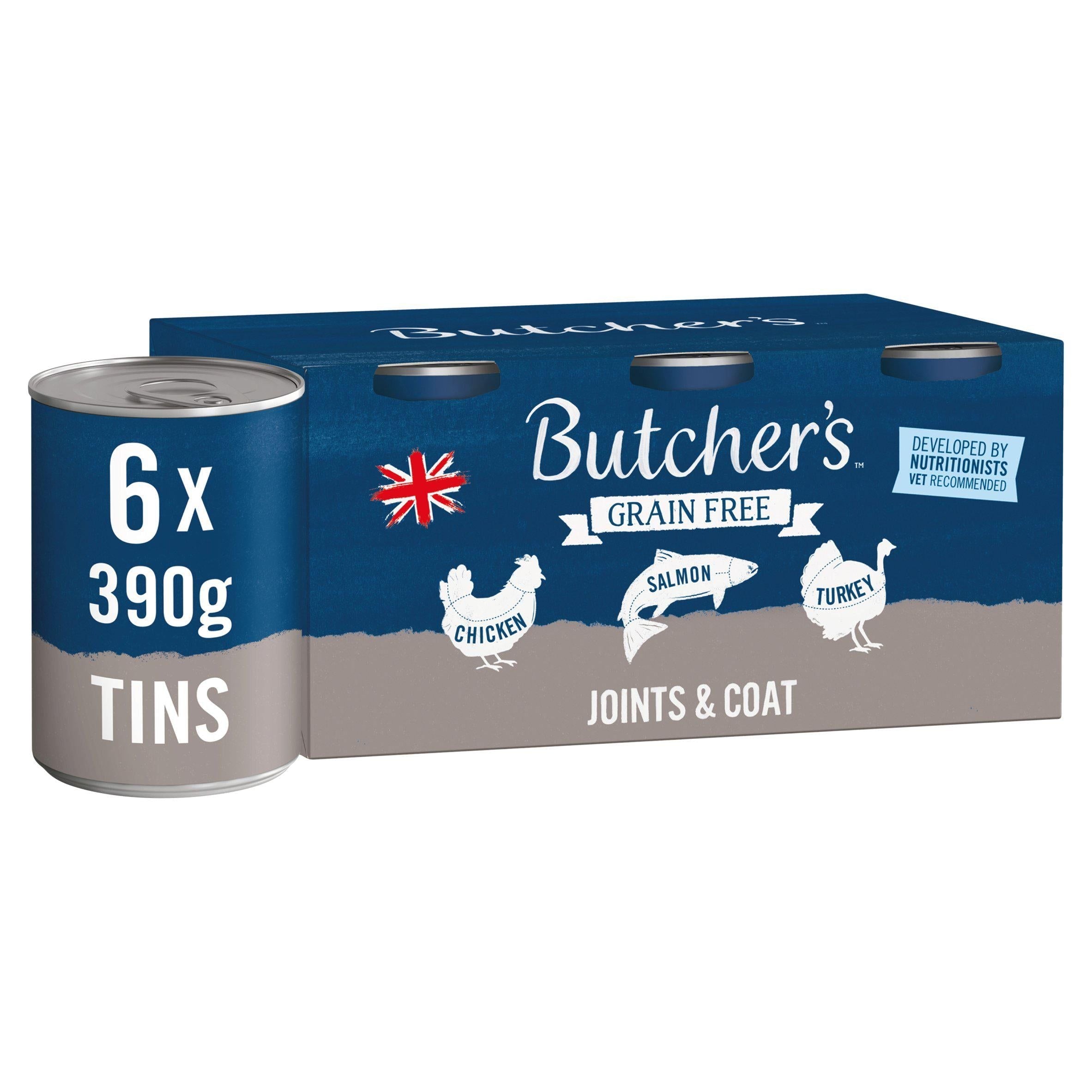 Butcher&amp;rsquo;s Joints &amp;amp; Coat Dog Food Tins 6x390g