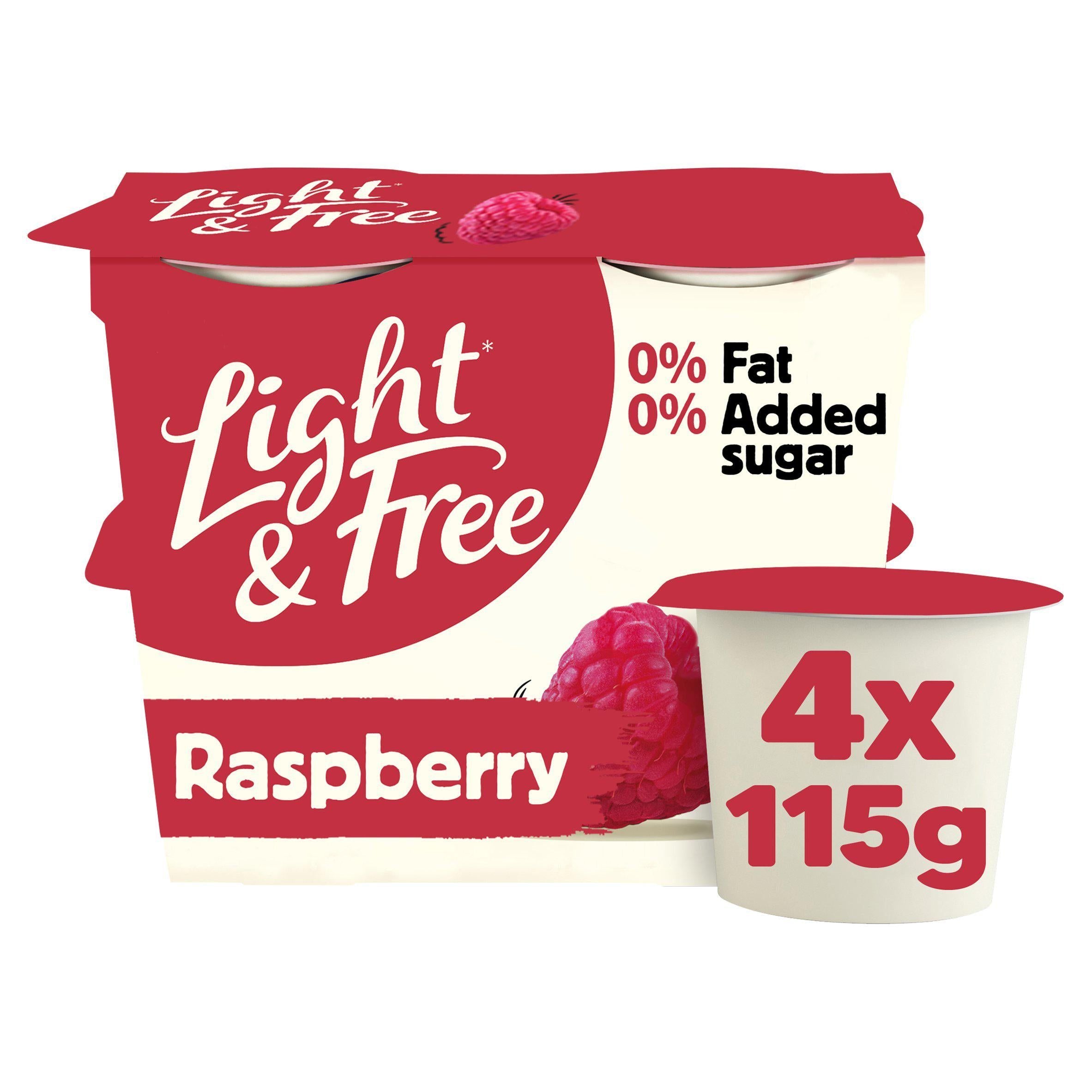 Light & Free Rasberry Greek Style 0% Added Sugar, Fat Free Yogurt 4x115g GOODS Sainsburys   