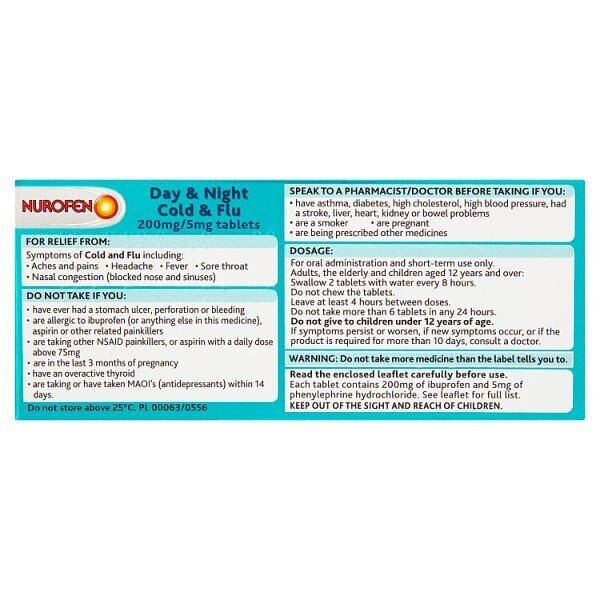 Nurofen Day/Night Cold & Flu Pain Relief Ibuprofen  Tabs 16s GOODS Superdrug   