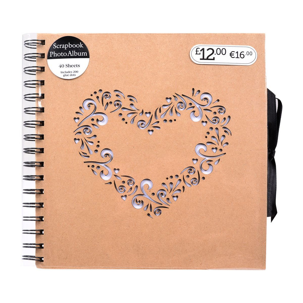 Kraft Laser Cut Heart Scrapbook Photo Album - 40 Sheets