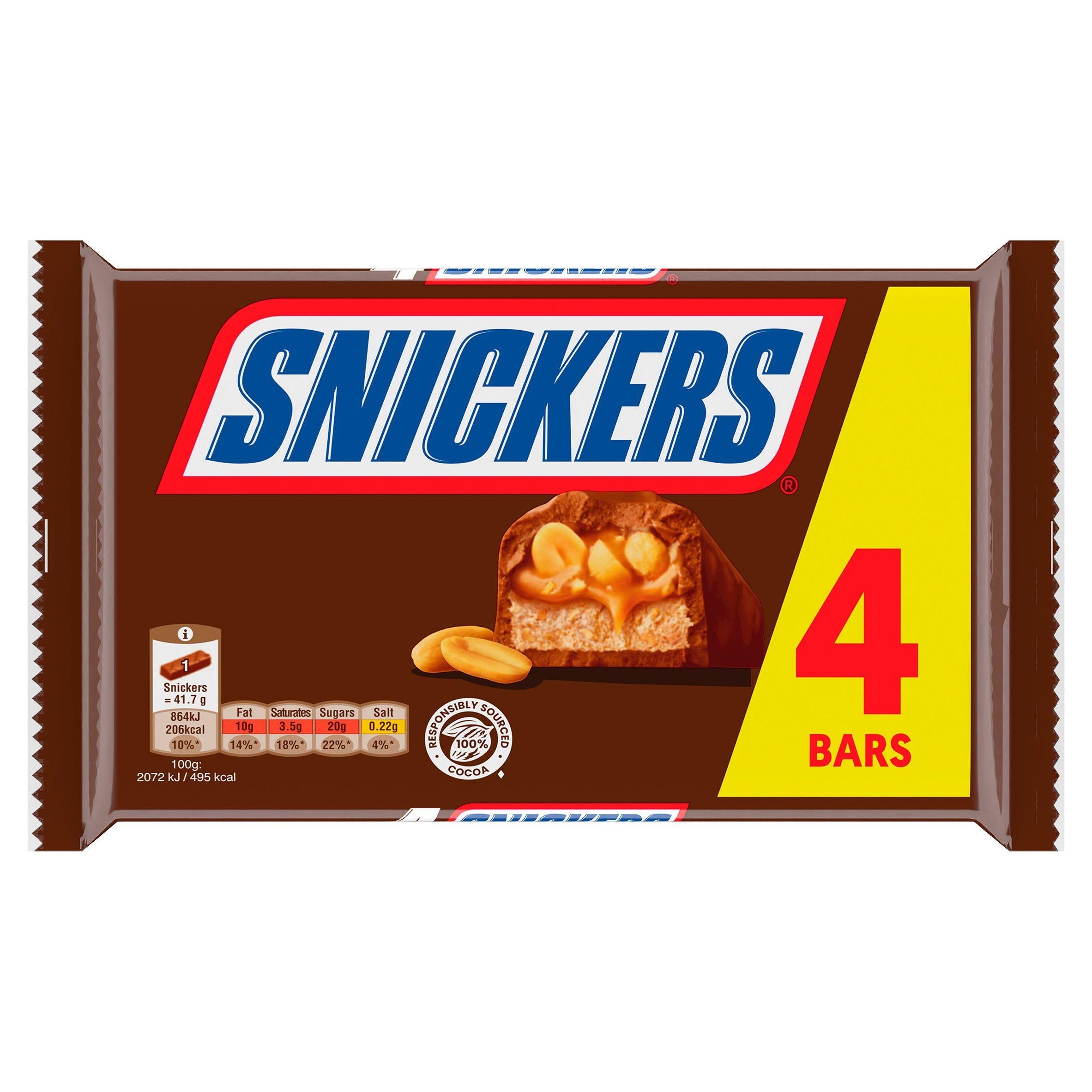 Snickers Caramel, Nougat, Peanuts & Milk Chocolate Snack Bars Multipack 4x41.7g GOODS Sainsburys   