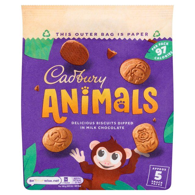 Cadbury Animals Chocolate Biscuits 5 Snack Packs   99.5g