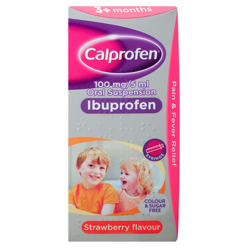 Calprofen Oral Ibuprofen Suspension 3+ Months Strawberry Flavour