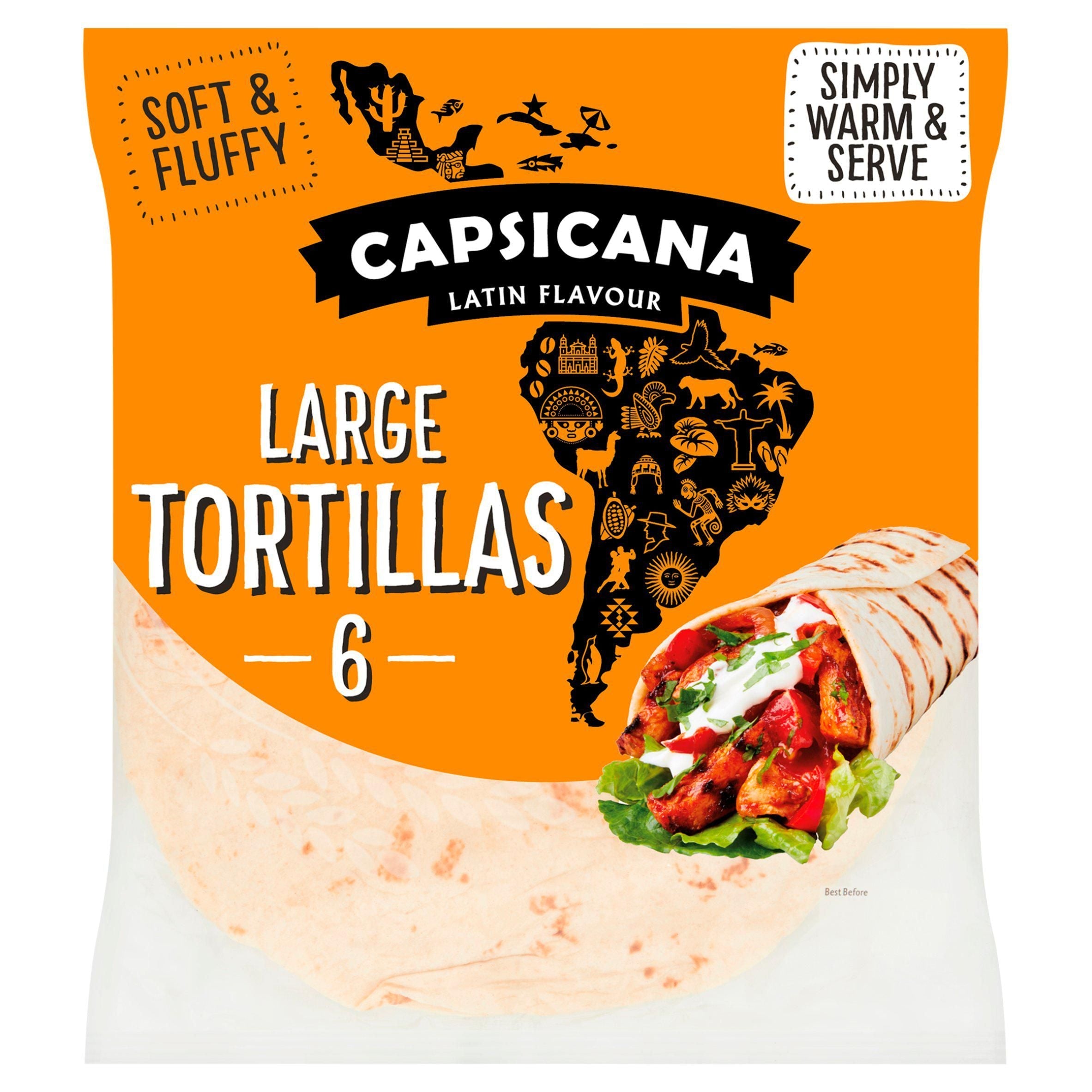 Capsicana Large Tortillas Wheat Flour Wraps x6 390g