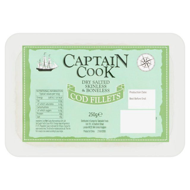 Captain Cook Dry Salted Skinless & Boneless Cod Fillets   250g