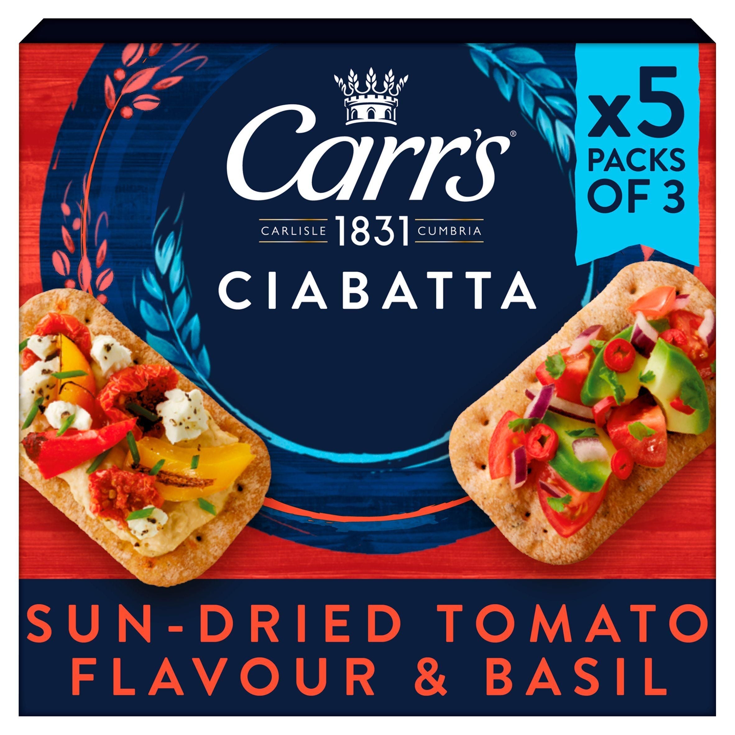 Carr's Ciabatta Sun Dried Tomato &amp;amp; Basil Crackers Multipack 5x28g