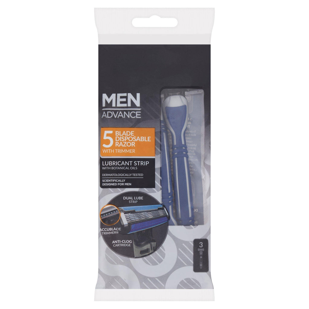 Men Advance 5 Blade Disposable Razor with Trimmer x3