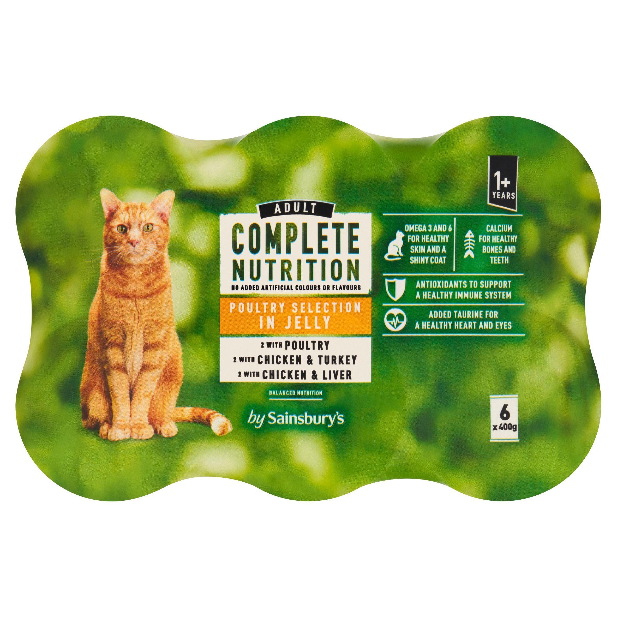 Sainsbury's Complete Nutrition 1+ Adult Cat Food Adult Meat Selection in Jelly 6x400g Cat Food & Accessories Sainsburys   