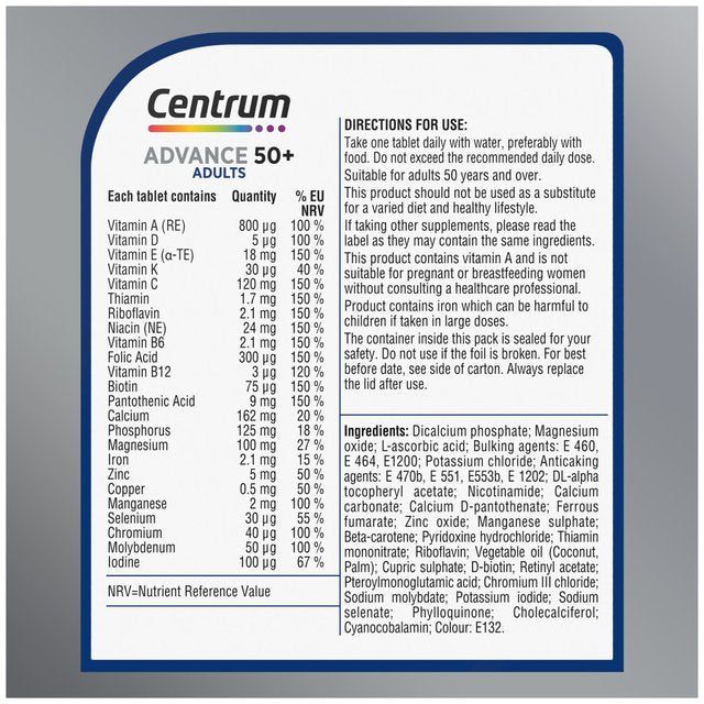 Centrum Advance 50+ Multivitamins &amp;amp; Minerals Tablets   180 per pack