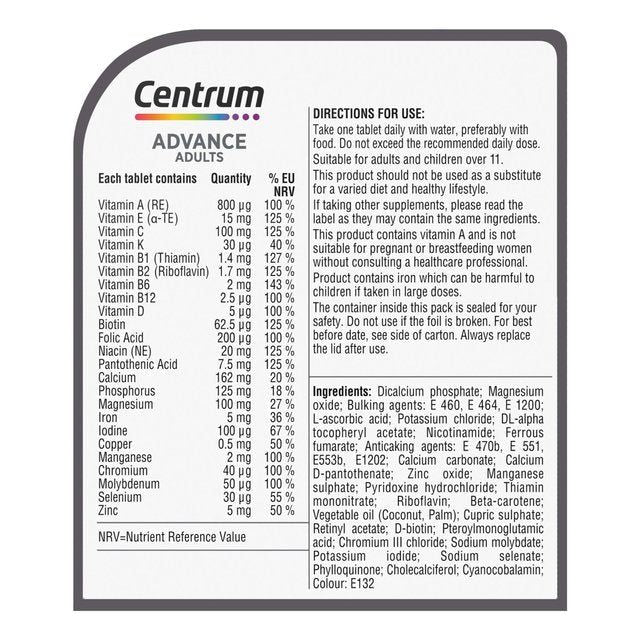 Centrum Advance Multivitamins &amp;amp; Minerals Tablets   30 per pack