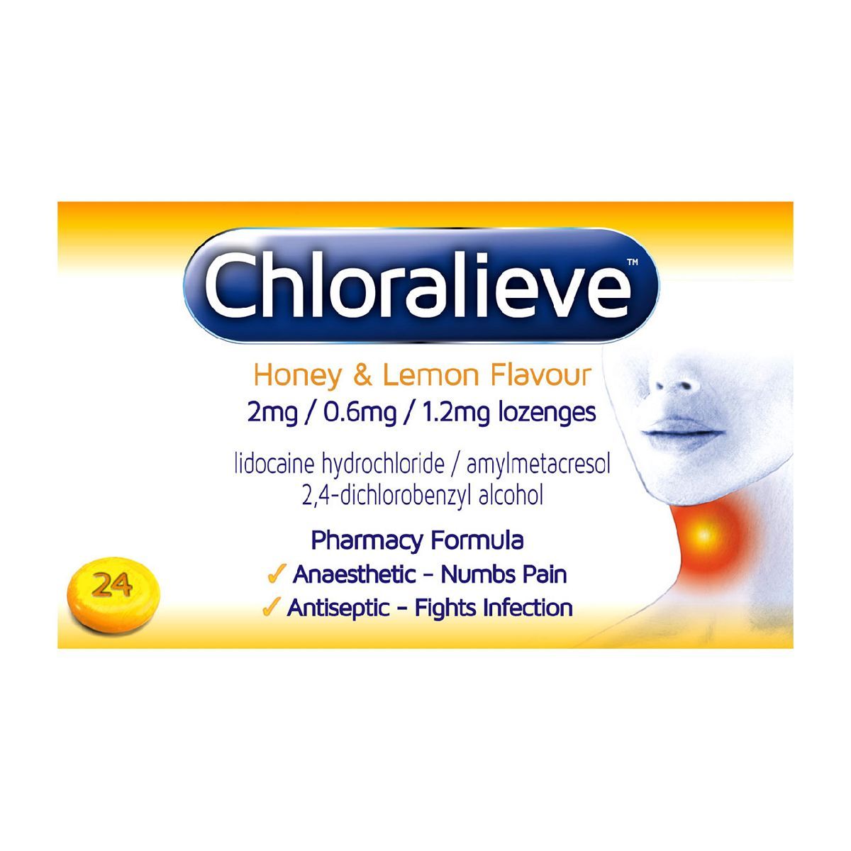 Chloralieve Honey &amp;amp; Lemon Flavour 2mg / 0.6mg / 1.2mg Lozenges 24s Lozenges 24s